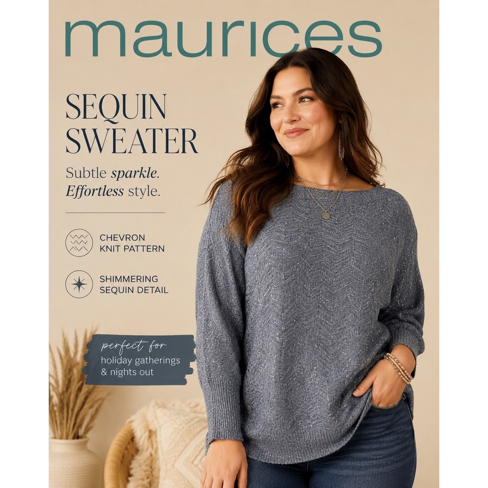 Maurices Womens Blue Sequin Chevron Knit Sweater Plus‎ Size 3X